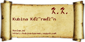 Kubina Kármán névjegykártya